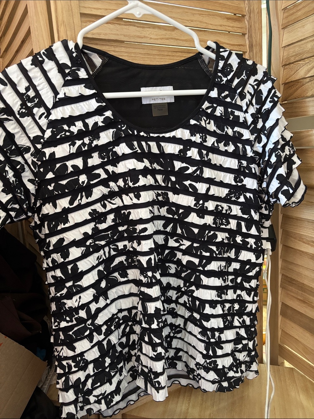 Tanjay Black & White Layered Short Sleeve Top Petite Medium